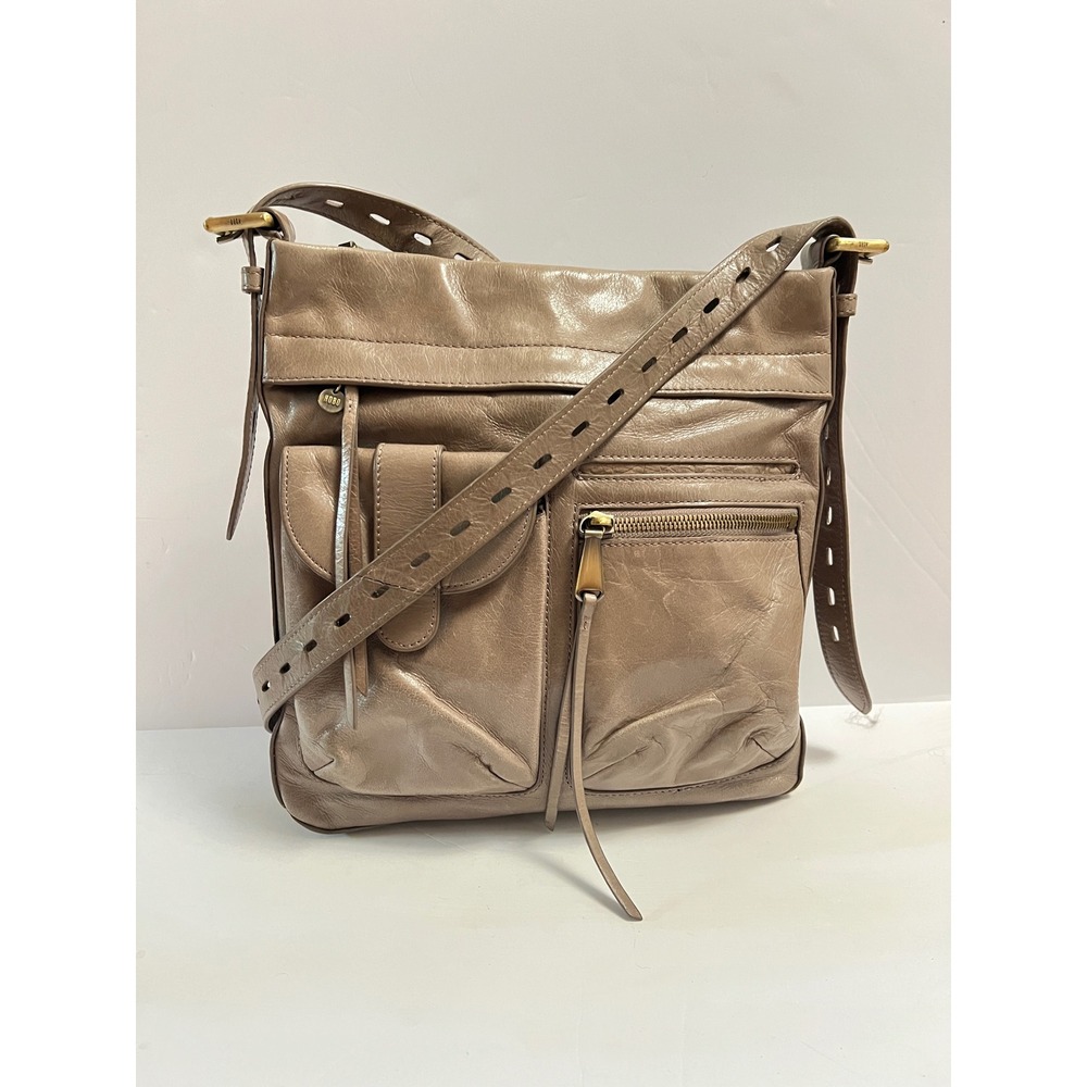 Hobo The Original Taupe Leather Crossbody Bag Utility Pocket Tassel Messenger